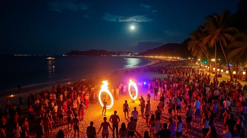 vibrant night beach celebration